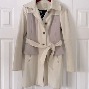 Anthropologie Elevenses Colette wool peplum two tone belted bow pea coat 2